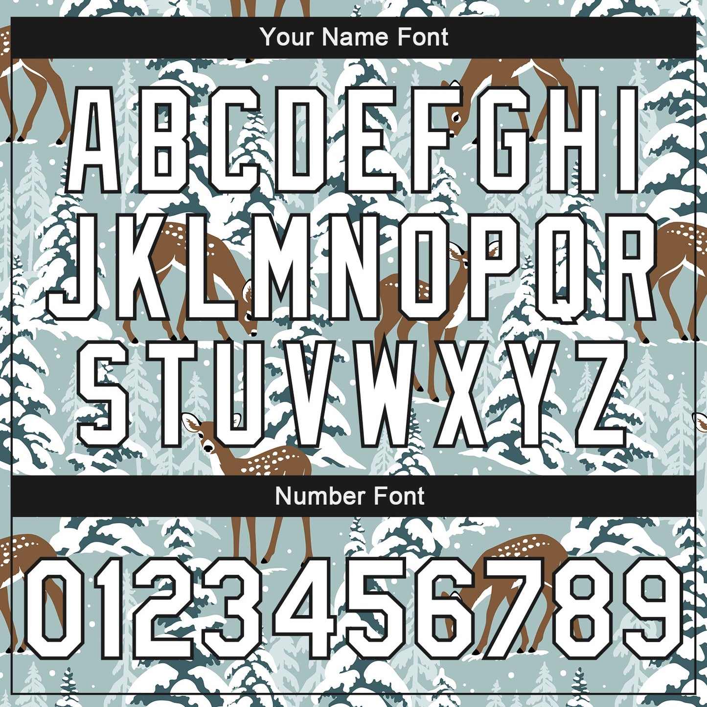 Custom Teal Black-White Winter Snowy Landscape With Deer 3D Pattern Design Bomber Full-Snap Varsity Letterman Jacket view 7