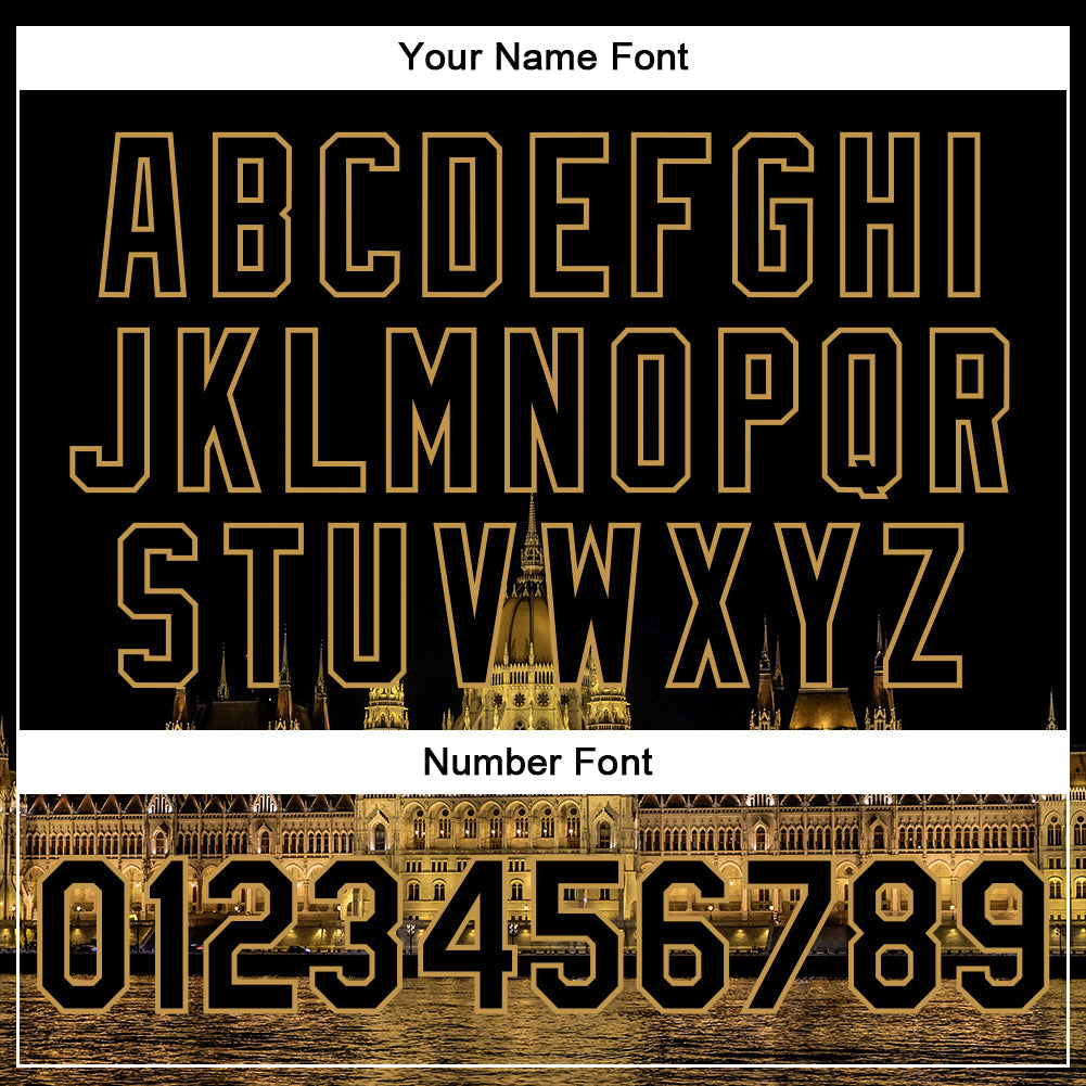 Custom Black Old Gold Parliament Building Budapest Hungary City Edition 3D Bomber Full-Snap Varsity Letterman Jacket view 7