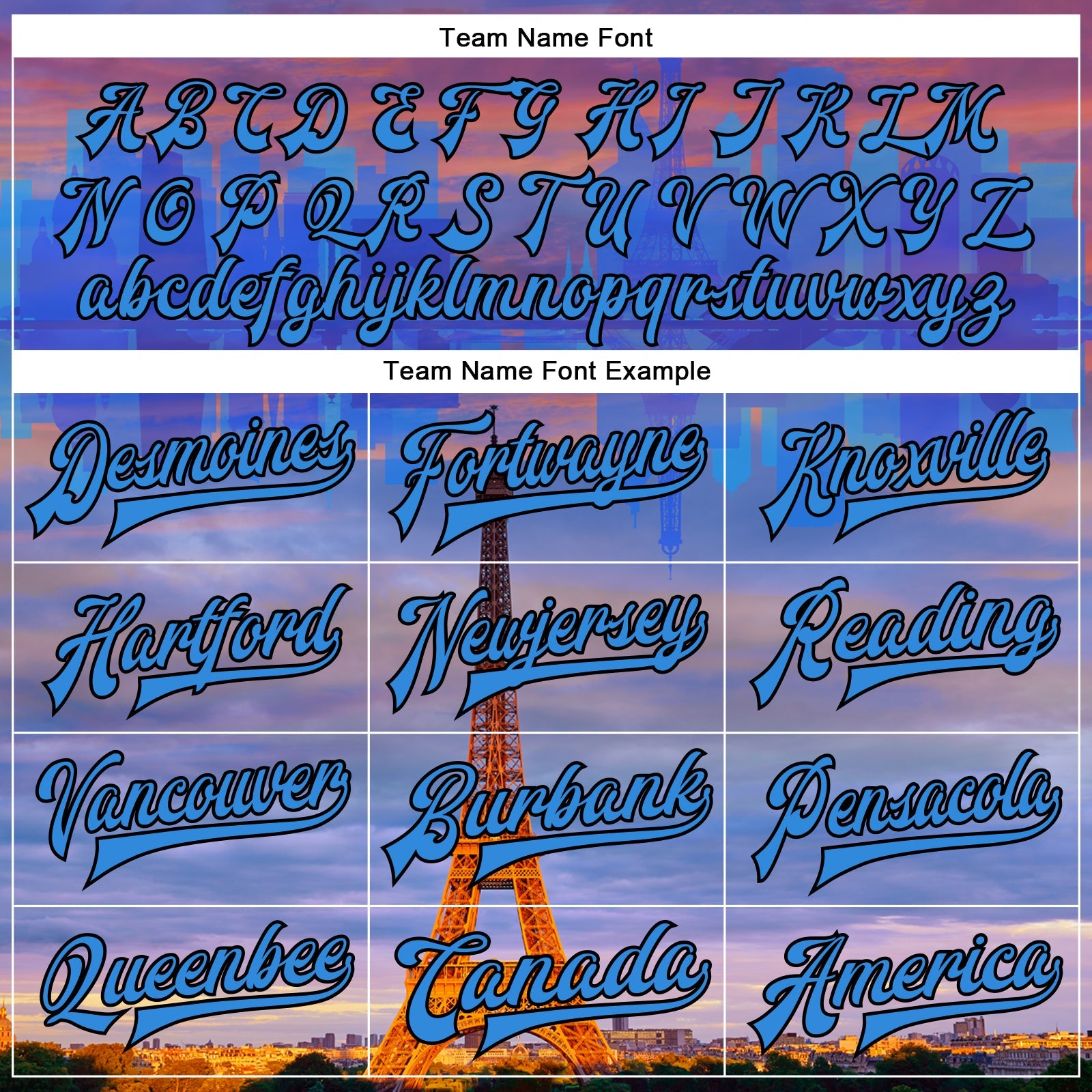 Custom Powder Blue Black-Orange Eiffel Tower Paris France City Edition 3D Bomber Full-Snap Varsity Letterman Jacket view 6