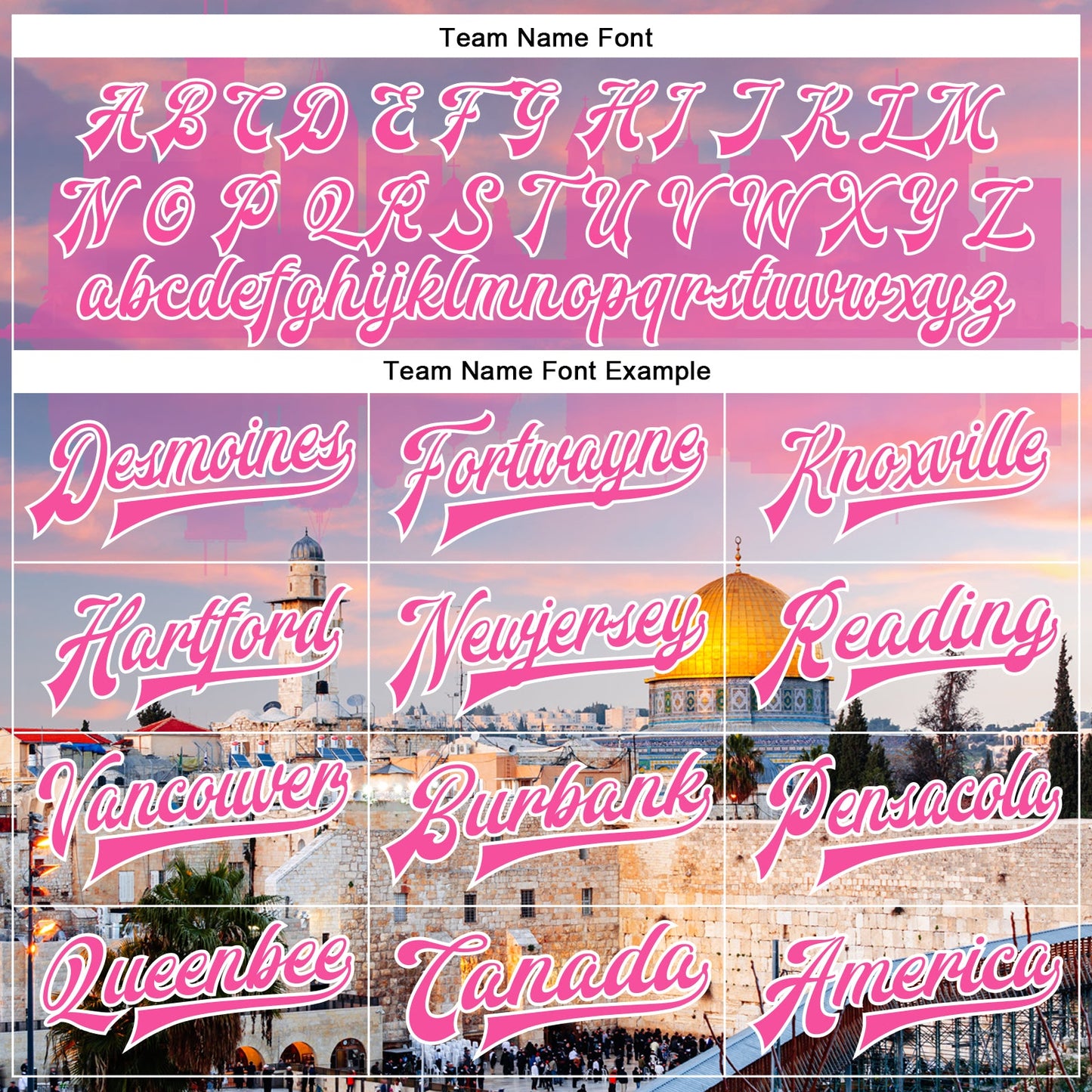 Custom Pink Light Pink-White The Dome Of The Rock Jerusalem Israel City Edition 3D Bomber Full-Snap Varsity Letterman Jacket view 6