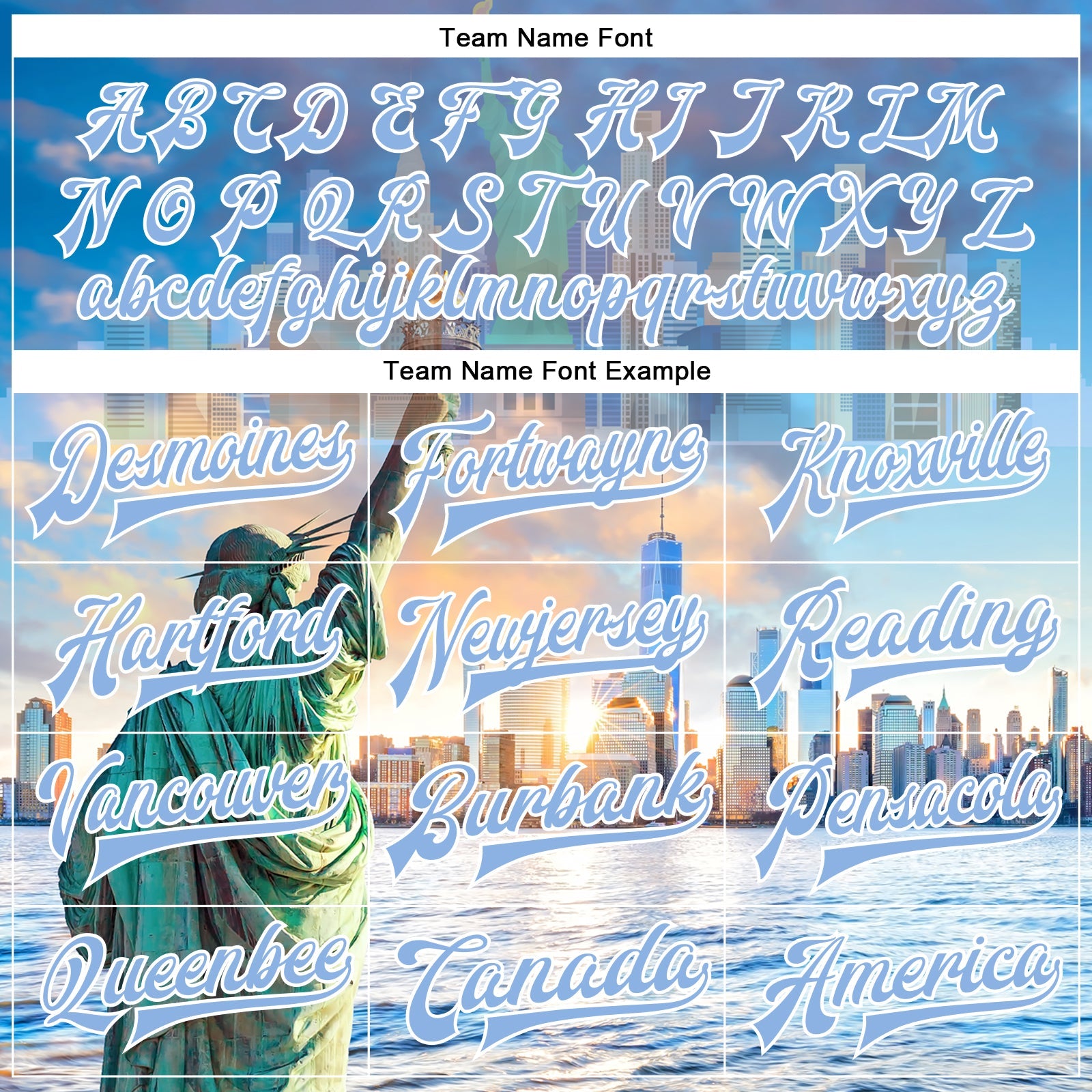 Custom Light Blue White Statue Of Liberty New York City Edition 3D Bomber Full-Snap Varsity Letterman Jacket view 6