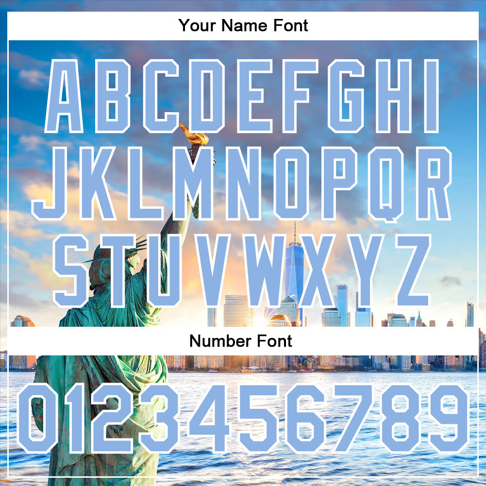 Custom Light Blue White Statue Of Liberty New York City Edition 3D Bomber Full-Snap Varsity Letterman Jacket view 7