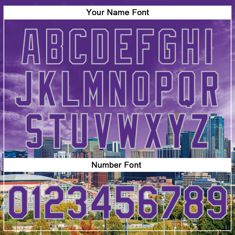 Custom Purple Gray Denver Colorado City Edition 3D Bomber Full-Snap Varsity Letterman Jacket view 7