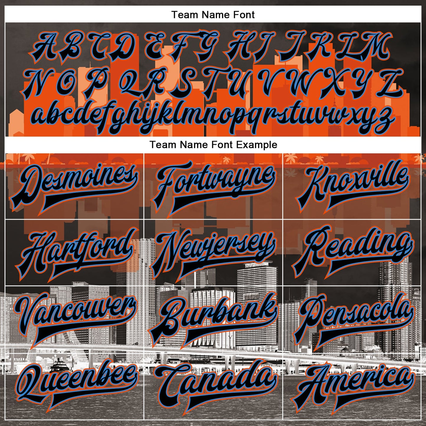 Custom Black Powder Blue-Orange Miami Florida City Edition 3D Bomber Full-Snap Varsity Letterman Jacket view 6