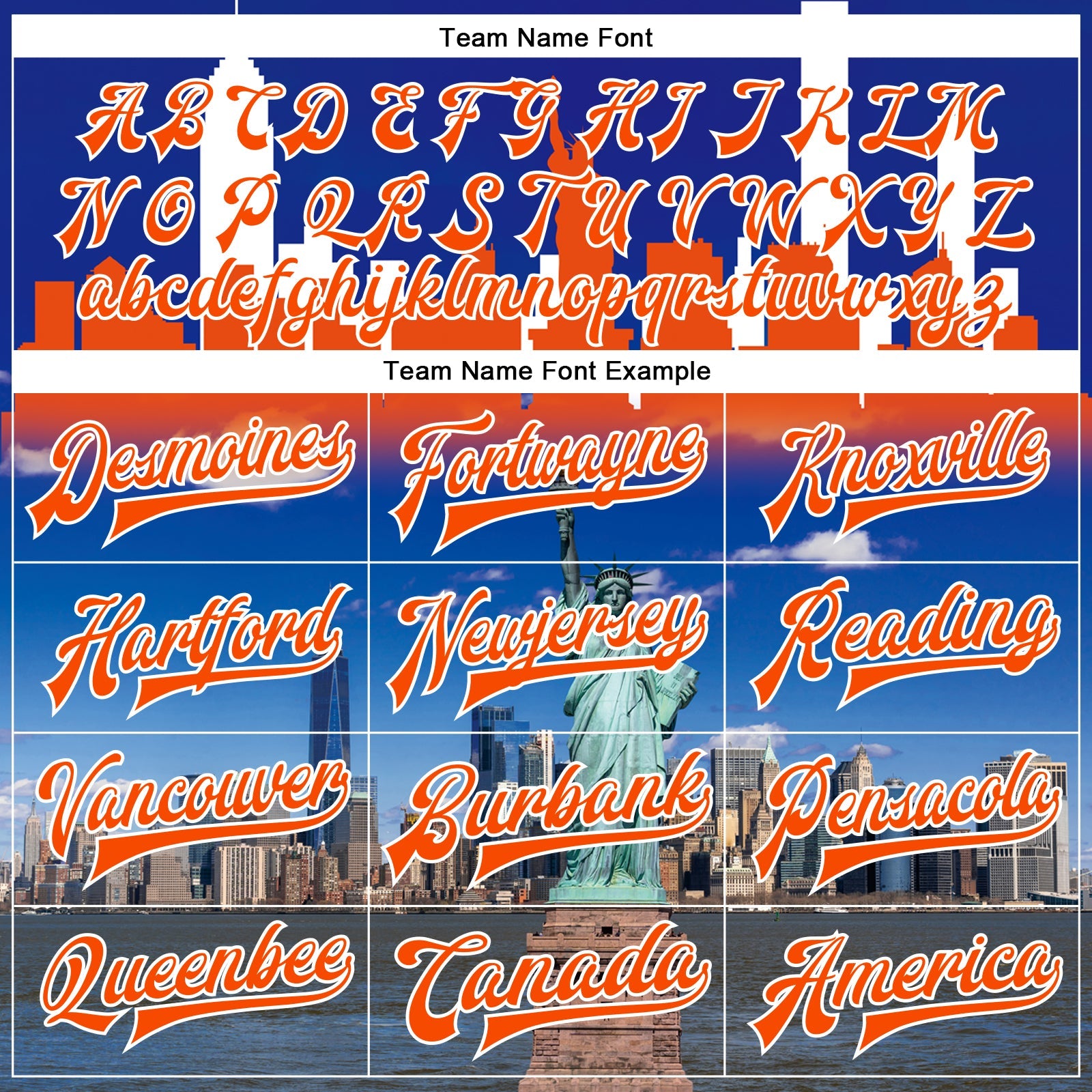 Custom Royal Orange-White Statue Of Liberty New York City Edition 3D Bomber Full-Snap Varsity Letterman Jacket view 6