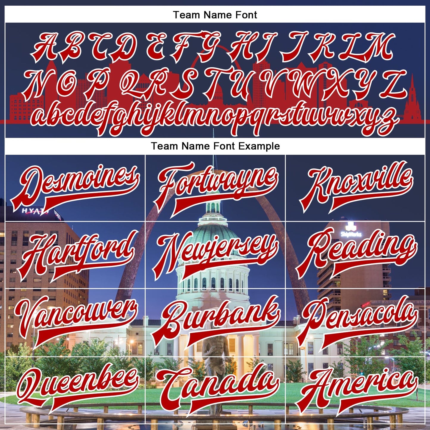 Custom Navy Red-White The Gateway Arch St.Louis Missouri City Edition 3D Bomber Full-Snap Varsity Letterman Jacket view 6