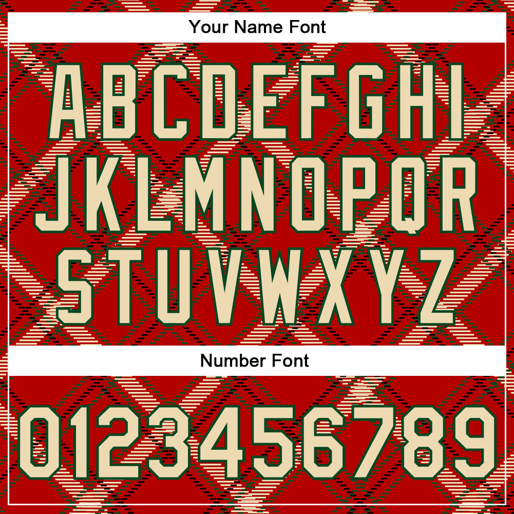Custom Red Cream-Green Check Board 3D Pattern Design Bomber Full-Snap Varsity Letterman Jacket view 7