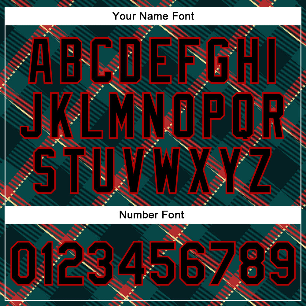 Custom Midnight Green Black-Red Check Board 3D Pattern Design Bomber Full-Snap Varsity Letterman Jacket view 7