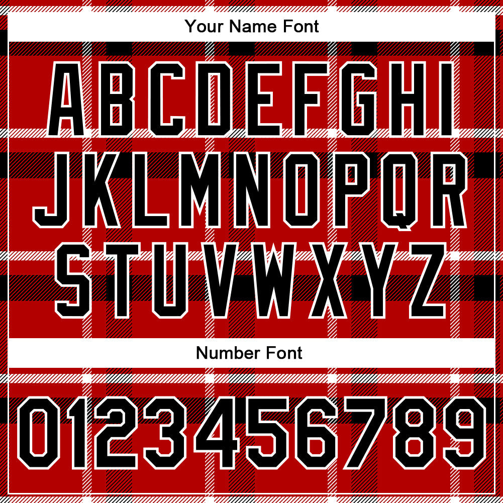 Custom Red Black-White Classic Western Plaid 3D Pattern Design Bomber Full-Snap Varsity Letterman Jacket view 7