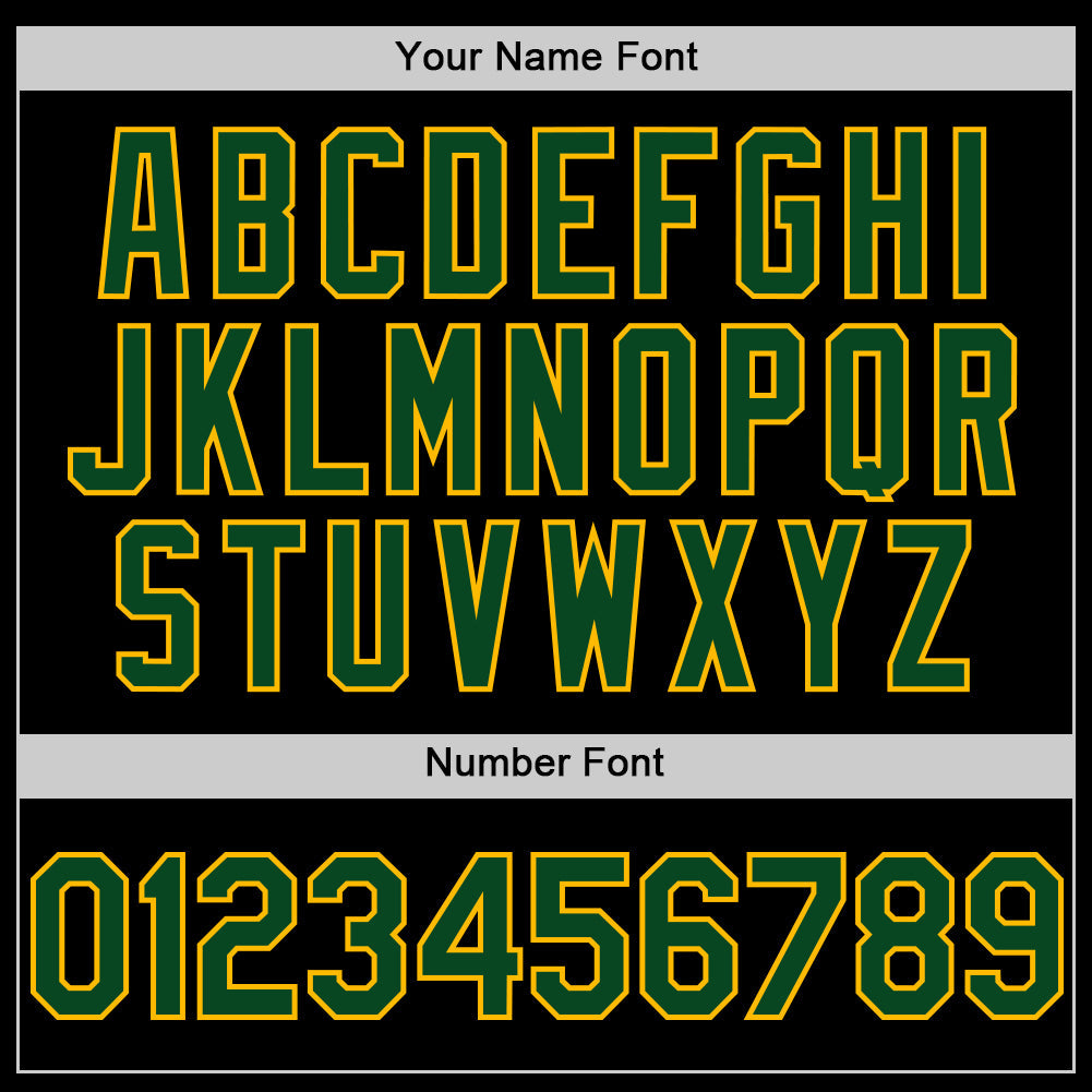 Custom Black Green-Gold Bomber Full-Snap Varsity Letterman Hoodie Jacket view 5