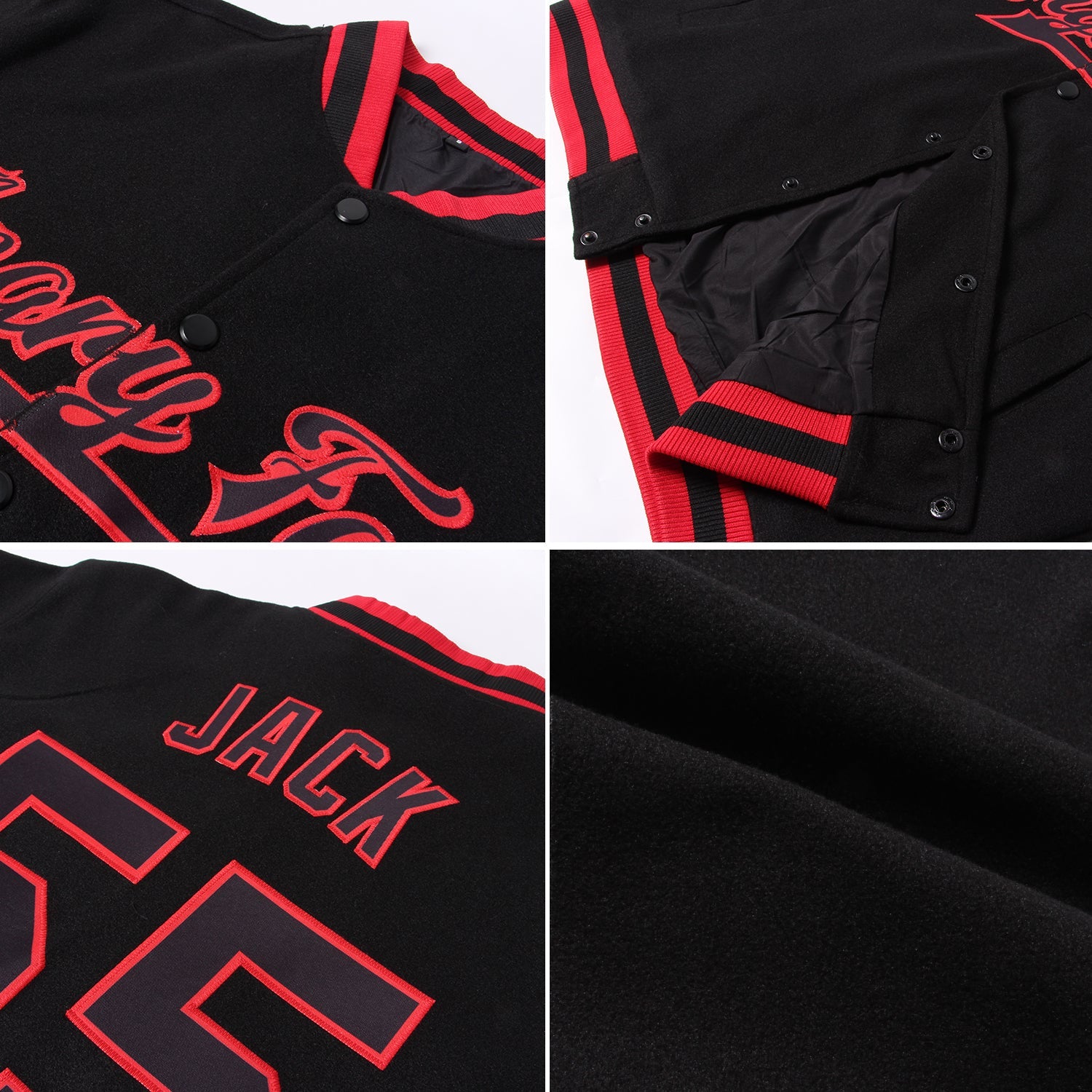 Custom Black Kelly Green-Orange Bomber Full-Snap Varsity Letterman Hoodie Jacket view 2
