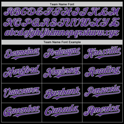 Custom Black Purple-Gray Bomber Full-Snap Varsity Letterman Two Tone Hoodie Jacket view 4