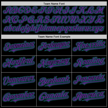 Custom Black Purple-Teal Bomber Full-Snap Varsity Letterman Two Tone Hoodie Jacket view 4