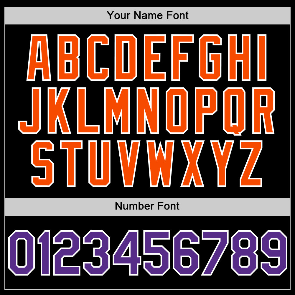 Custom Black Purple-Orange Bomber Full-Snap Varsity Letterman Two Tone Hoodie Jacket view 5