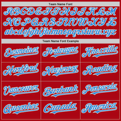 Custom Red Powder Blue-White Bomber Full-Snap Varsity Letterman Two Tone Hoodie Jacket view 4