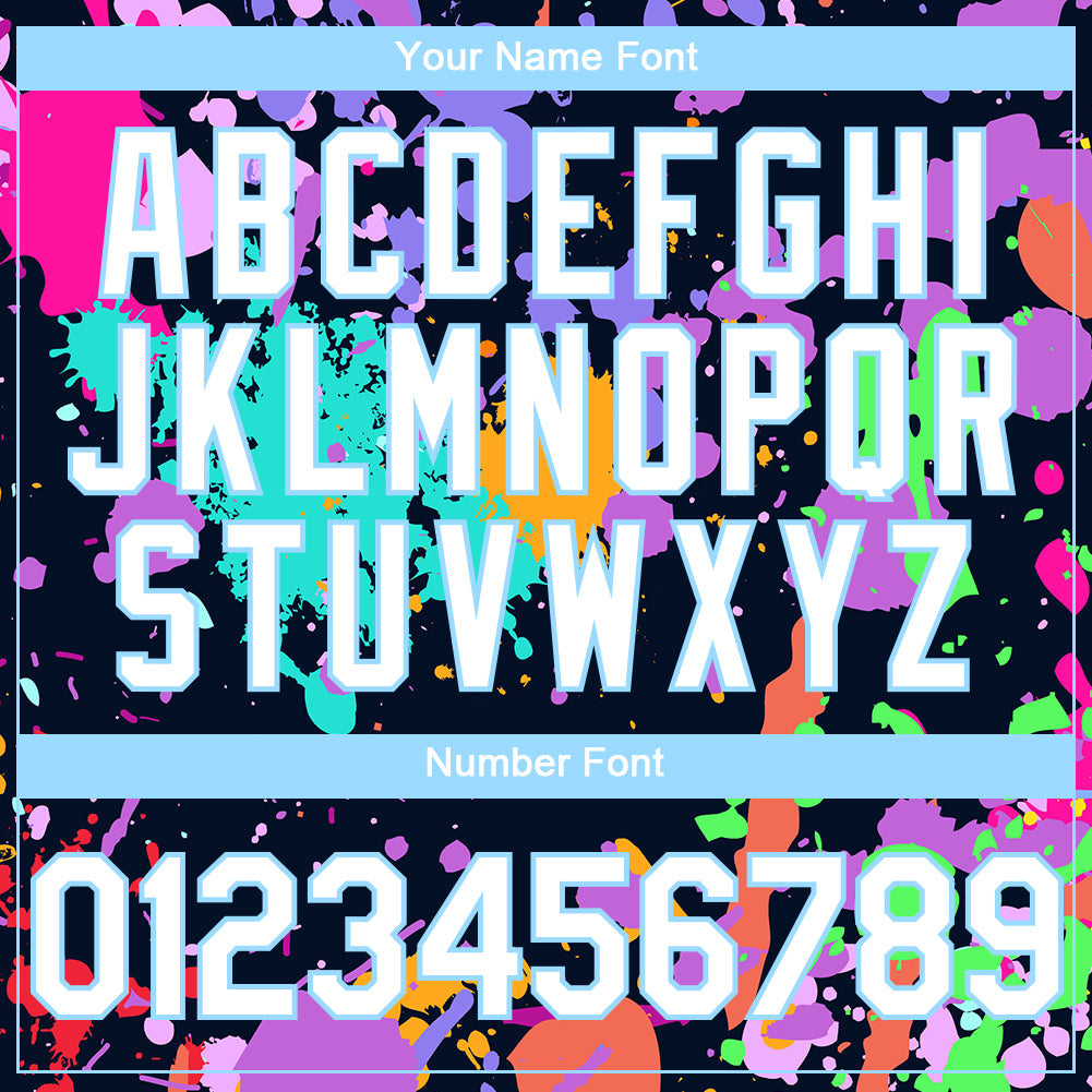Custom Graffiti Pattern White-Light Blue Splash 3D Bomber Full-Snap Varsity Letterman Hoodie Jacket view 5