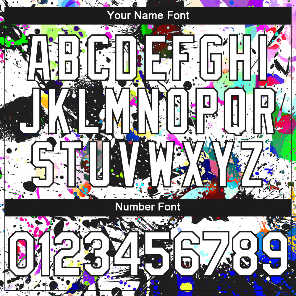 Custom Graffiti Pattern White-Black Splash 3D Bomber Full-Snap Varsity Letterman Hoodie Jacket view 5