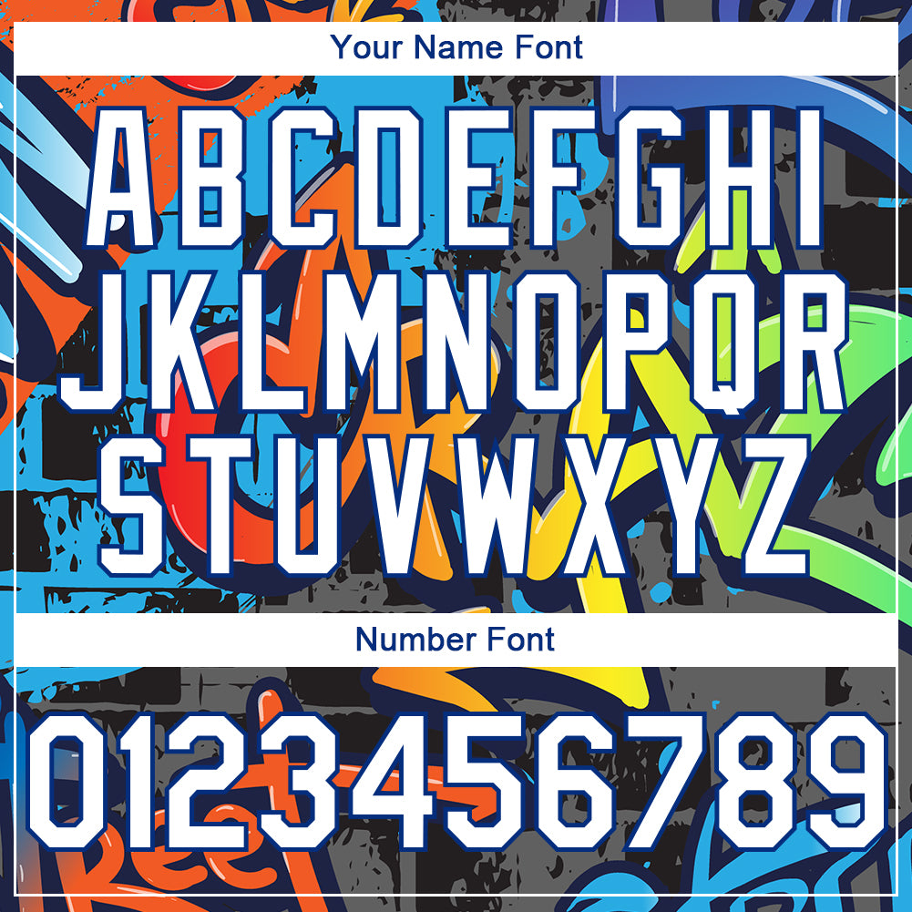 Custom Graffiti Pattern White-Royal Abstract Urban Street Art 3D Bomber Full-Snap Varsity Letterman Hoodie Jacket view 5
