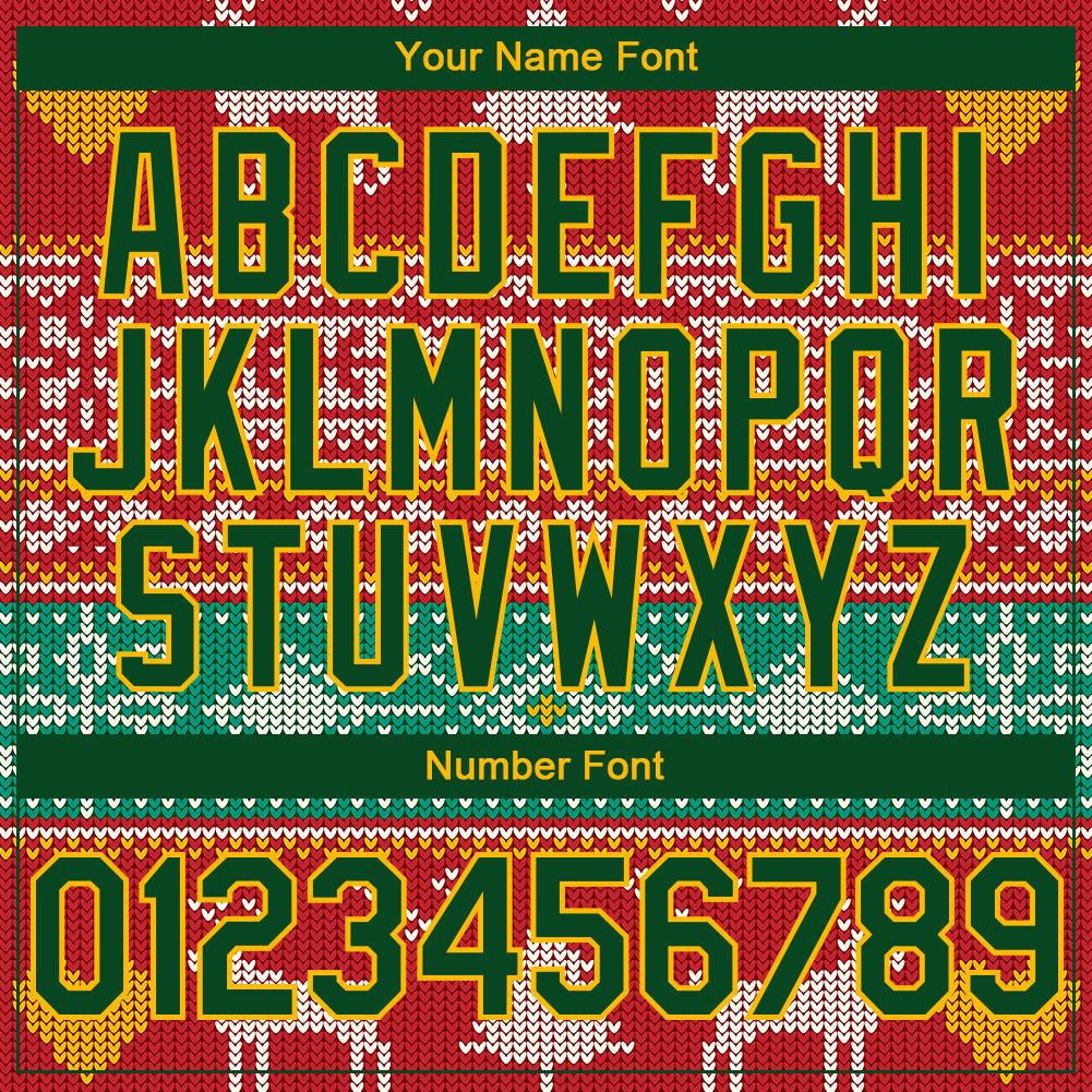 Custom Red Green-Gold Christmas Reindeers 3D Bomber Full-Snap Varsity Letterman Hoodie Jacket view 5