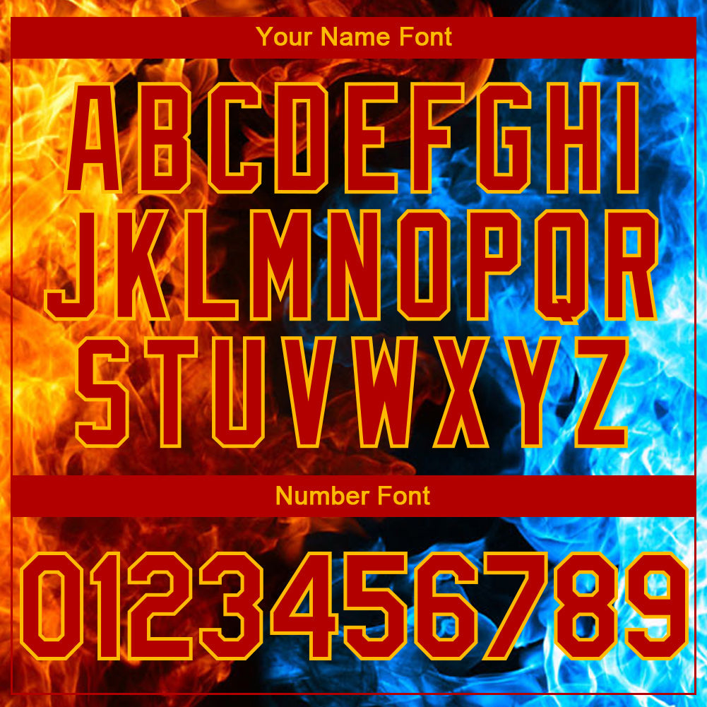 Custom Red Gold Black-Lakes Blue Flame 3D Pattern Design Bomber Full-Snap Varsity Letterman Hoodie Jacket view 5