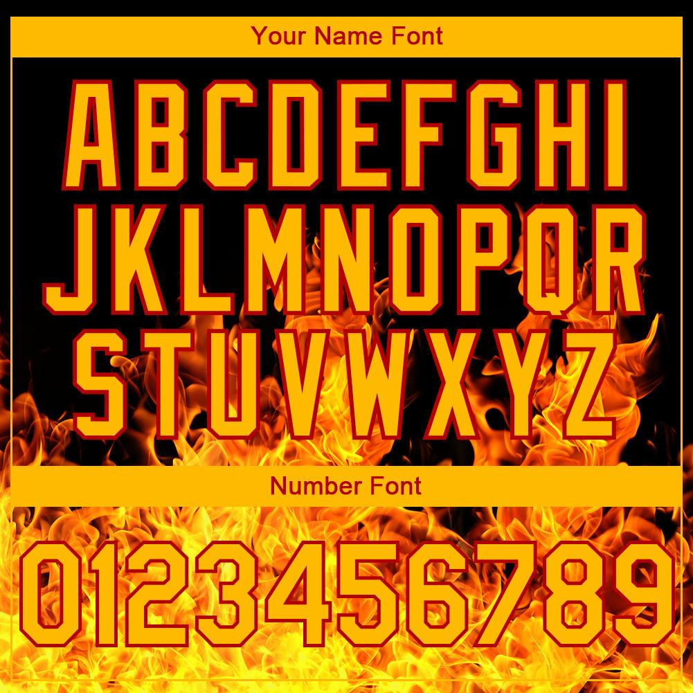 Custom Black Gold-Red Flame 3D Pattern Design Bomber Full-Snap Varsity Letterman Hoodie Jacket view 5