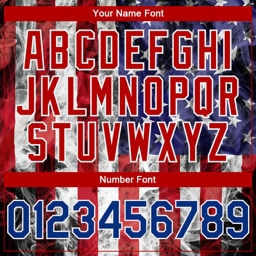 Custom White Royal-Red American Flag Fashion 3D Bomber Full-Snap Varsity Letterman Hoodie Jacket view 5