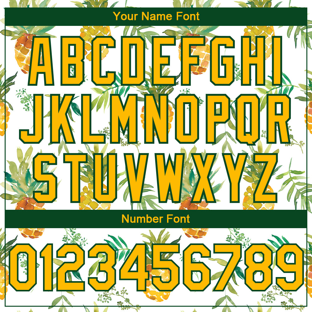 Custom White Gold-Green Tropical Hawaii Fruit Pineapple 3D Bomber Full-Snap Varsity Letterman Hoodie Jacket view 5
