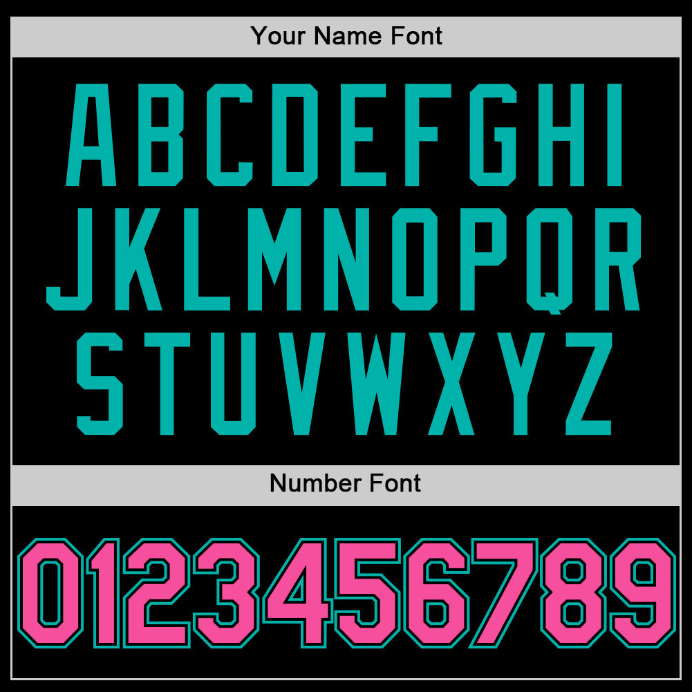 Custom Black Pink-Aqua Bomber Full-Snap Varsity Letterman Lapel Collar Byron Jacket view 5
