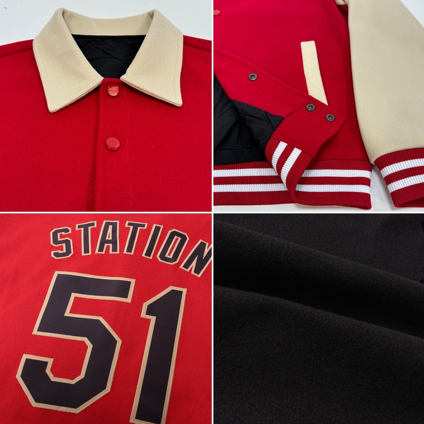 Custom Black Purple-Orange Bomber Full-Snap Varsity Letterman Lapel Collar Byron Jacket view 2