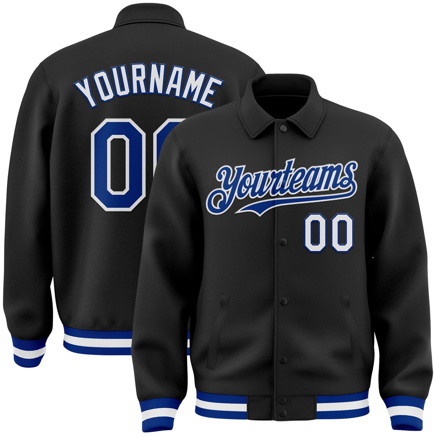 Custom Black Royal-White Bomber Full-Snap Varsity Letterman Lapel Collar Byron Jacket - Main View