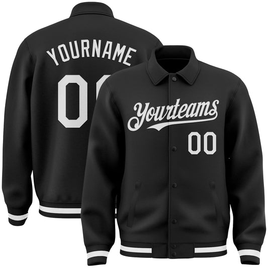 Custom Black White Bomber Full-Snap Varsity Letterman Lapel Collar Byron Jacket - Main View