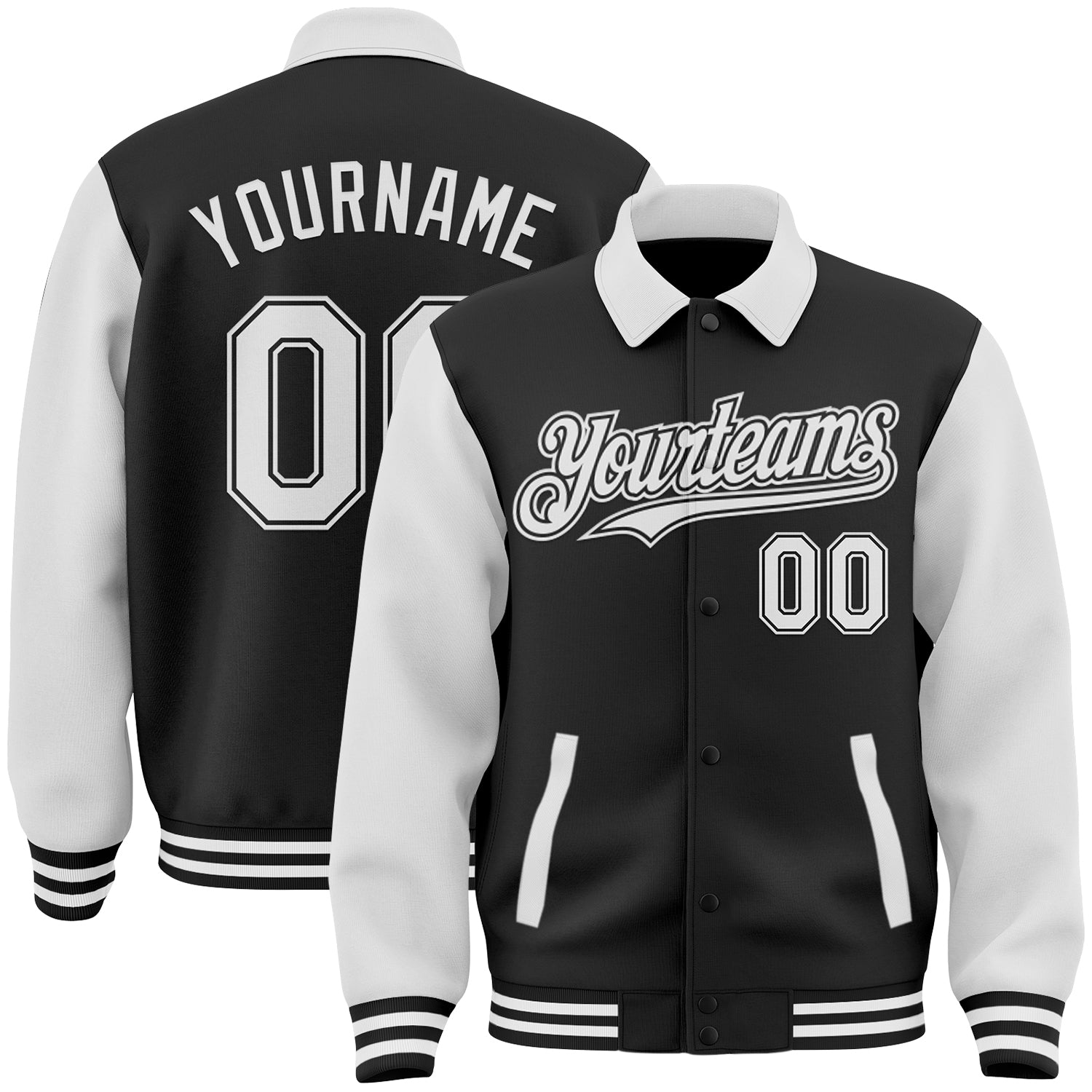 Custom Black White Bomber Full-Snap Varsity Letterman Two Tone Lapel Collar Byron Jacket - Main View