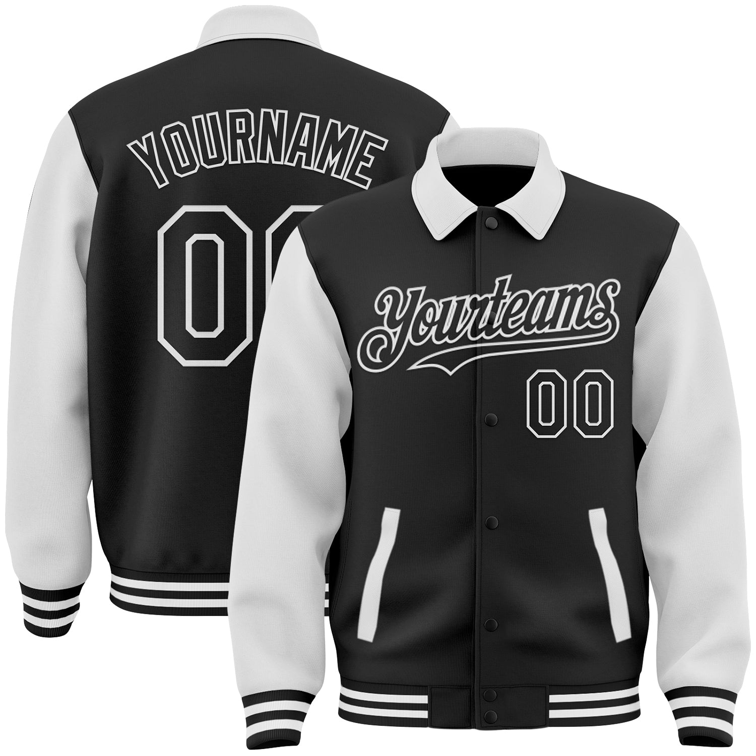 Custom Black White Bomber Full-Snap Varsity Letterman Two Tone Lapel Collar Byron Jacket - Main View