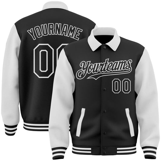 Custom Black White Bomber Full-Snap Varsity Letterman Two Tone Lapel Collar Byron Jacket - Main View