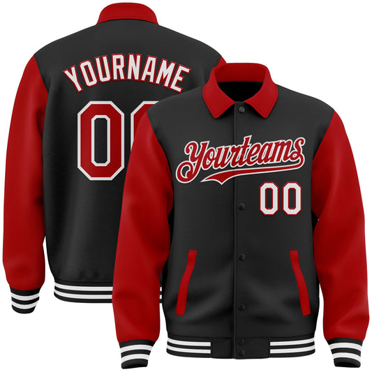 Custom Black Red-White Bomber Full-Snap Varsity Letterman Two Tone Lapel Collar Byron Jacket - Main View