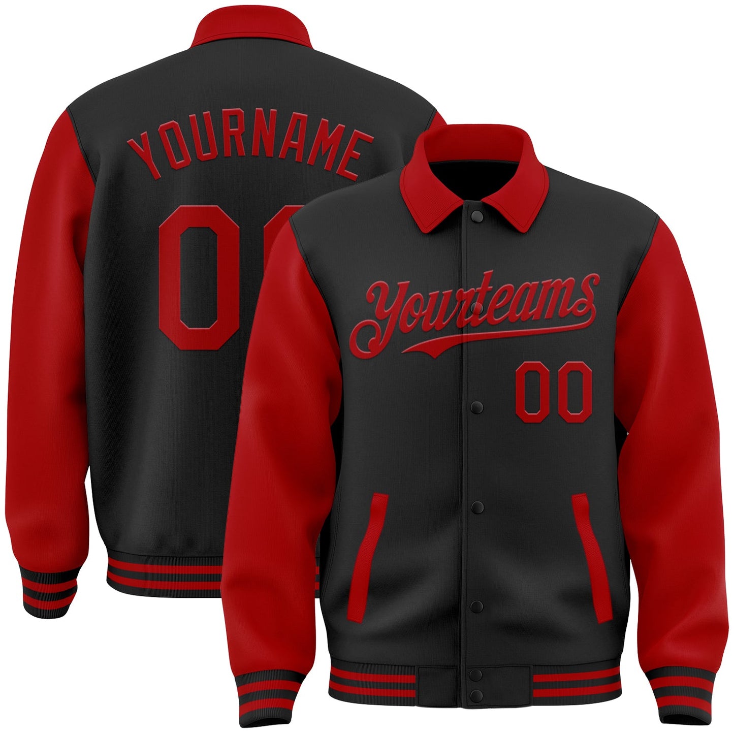 Custom Black Red Bomber Full-Snap Varsity Letterman Two Tone Lapel Collar Byron Jacket - Main View