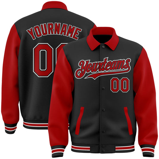 Custom Black Red-White Bomber Full-Snap Varsity Letterman Two Tone Lapel Collar Byron Jacket - Main View