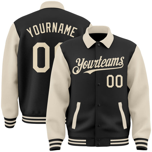 Custom Black Cream Bomber Full-Snap Varsity Letterman Two Tone Lapel Collar Byron Jacket - Main View