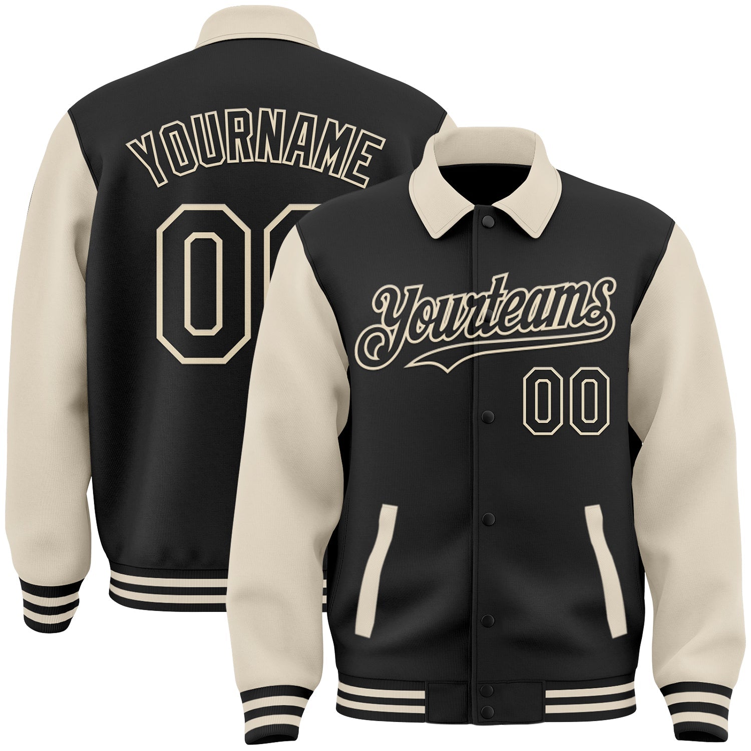 Custom Black Cream Bomber Full-Snap Varsity Letterman Two Tone Lapel Collar Byron Jacket - Main View