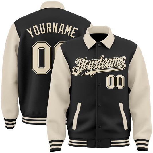 Custom Black Cream Bomber Full-Snap Varsity Letterman Two Tone Lapel Collar Byron Jacket - Main View