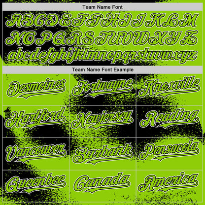 Custom Neon Green Black-White Abstract Color Blocks Fragment Art 3D Pattern Design Bomber Full-Snap Varsity Letterman Hoodie Jacket view 4