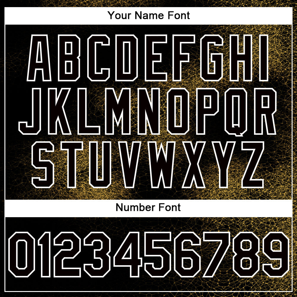 Custom Black Old Gold-White Abstract Network 3D Pattern Design Bomber Full-Snap Varsity Letterman Hoodie Jacket view 5