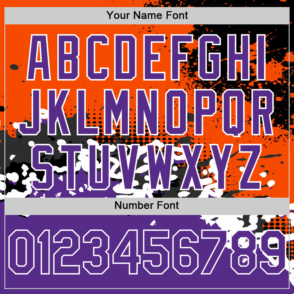 Custom Orange Purple-Black Abstract Splash Grunge Art 3D Pattern Design Bomber Full-Snap Varsity Letterman Hoodie Jacket view 5