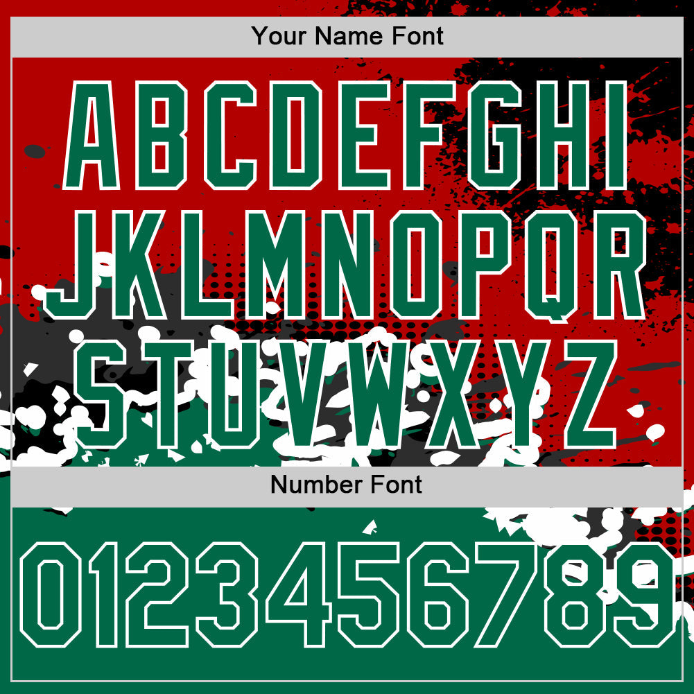 Custom Red Kelly Green-Black Abstract Splash Grunge Art 3D Pattern Design Bomber Full-Snap Varsity Letterman Hoodie Jacket view 5