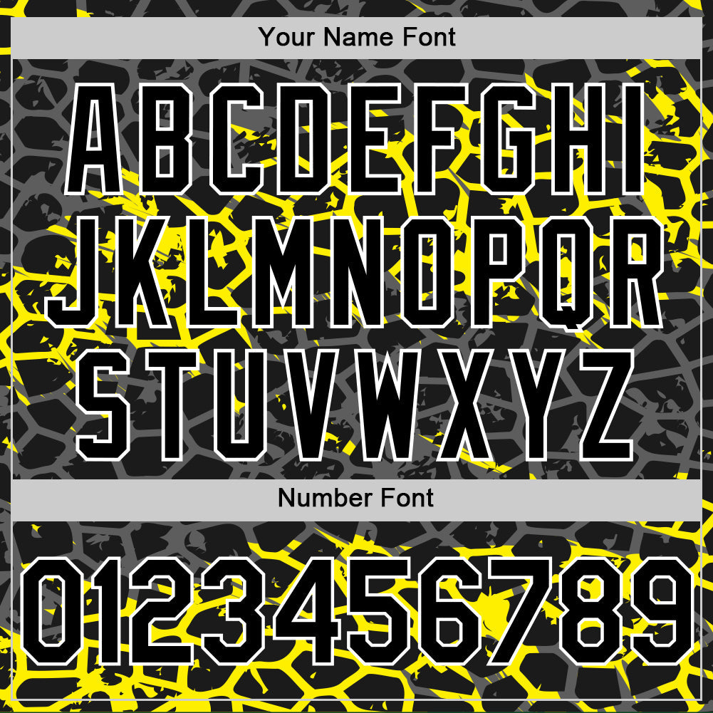 Custom Black Light Yellow-White Abstract Network 3D Pattern Design Bomber Full-Snap Varsity Letterman Hoodie Jacket view 5