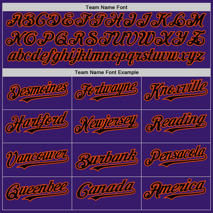 Custom Purple Black-Orange Bomber Full-Snap Varsity Letterman Hoodie Jacket view 4