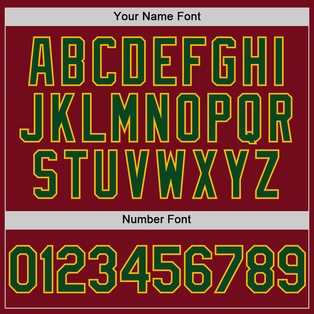 Custom Crimson Green-Gold Bomber Full-Snap Varsity Letterman Hoodie Jacket view 5