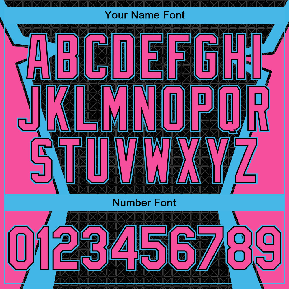 Custom Black Sky Blue-Pink Arrow 3D Pattern Design Bomber Full-Snap Varsity Letterman Hoodie Jacket view 5