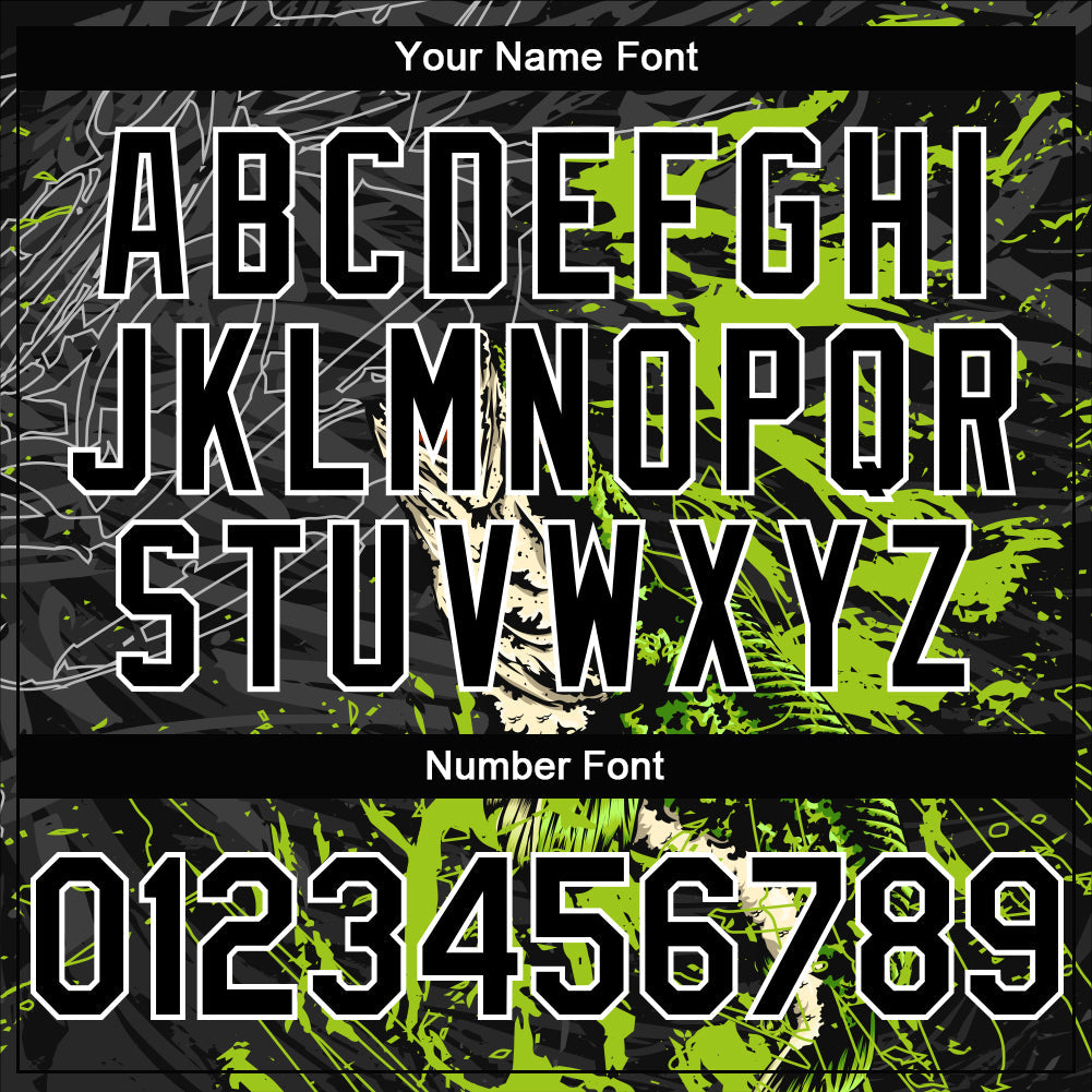 Custom Black Neon Green-White Snakehead Fish Fishing 3D Bomber Full-Snap Varsity Letterman Hoodie Jacket view 5