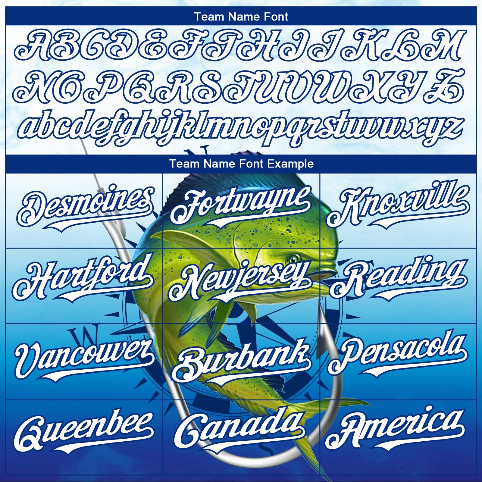 Custom Lakes Blue White-Royal Mahimah Fish Fishing 3D Bomber Full-Snap Varsity Letterman Hoodie Jacket view 4